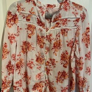 LOFT White and Orange Floral Top